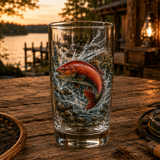 Wild Salmon fishing glass design