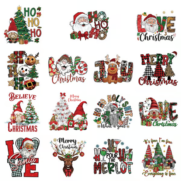 🎄15PCS Christmas Mystery DTF Transfer Bundle  for Festive DIY Creations