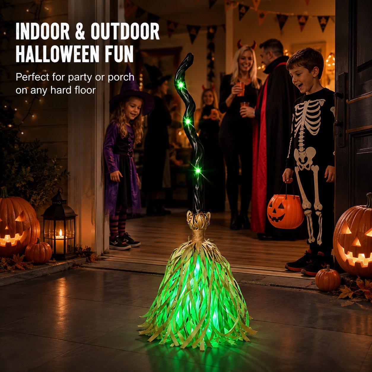 ✨ Magic Animated Witch Broom Halloween Decoration