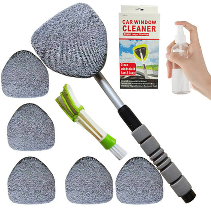 Windshield Cleaning Tool, Microfiber Car Window Cleaner with 4 Reusable and Washable Microfiber Pads and Extendable Handle