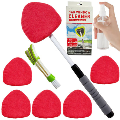 Windshield Cleaning Tool, Microfiber Car Window Cleaner with 4 Reusable and Washable Microfiber Pads and Extendable Handle