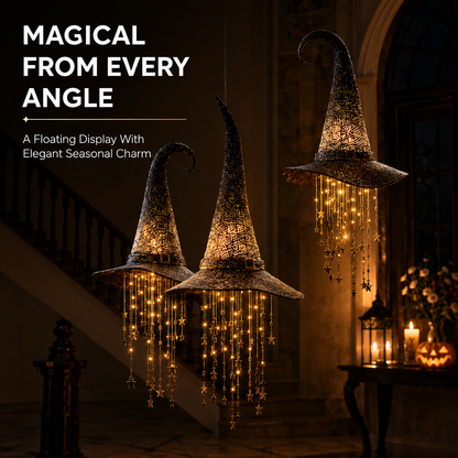 🧙‍♀️✨ Lighted Witch Hat Hanging Chime with Remote | Battery-Powered Starry Halloween Door & Porch Décor