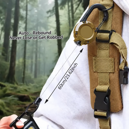 🔑Retractable Carabiner Keychain – 65cm steel lanyard, 100,000 pull cycles. Lightweight & sturdy.