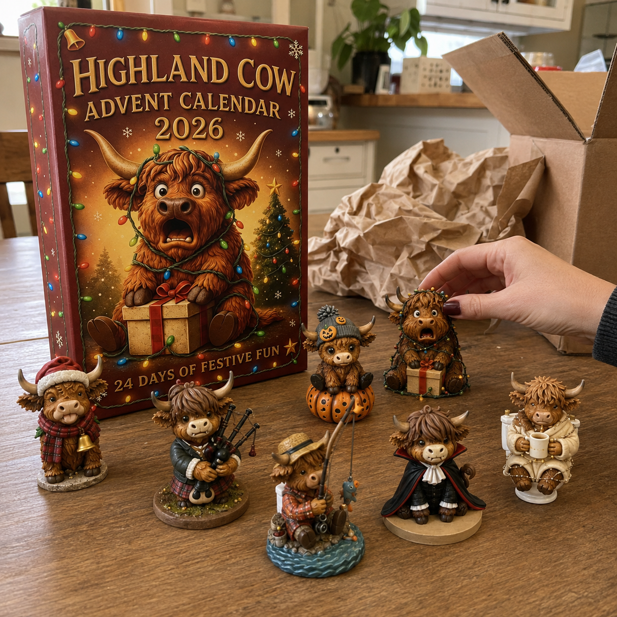 🎄 24 Days of Highland Cow Christmas Advent Calendar 2026 | 24 Unique 3D Cow Figures