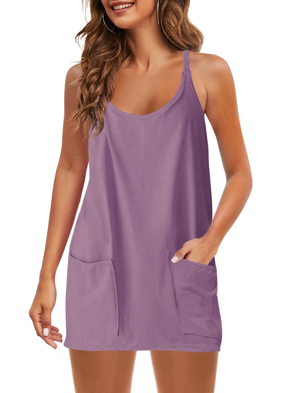 🔥Women's Sleeveless Sports Dress - Athletic V-Neck Spaghetti Strap Mini Sundress