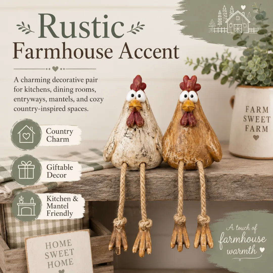 Detailed view of the cream and brown chicken shelf sitter set