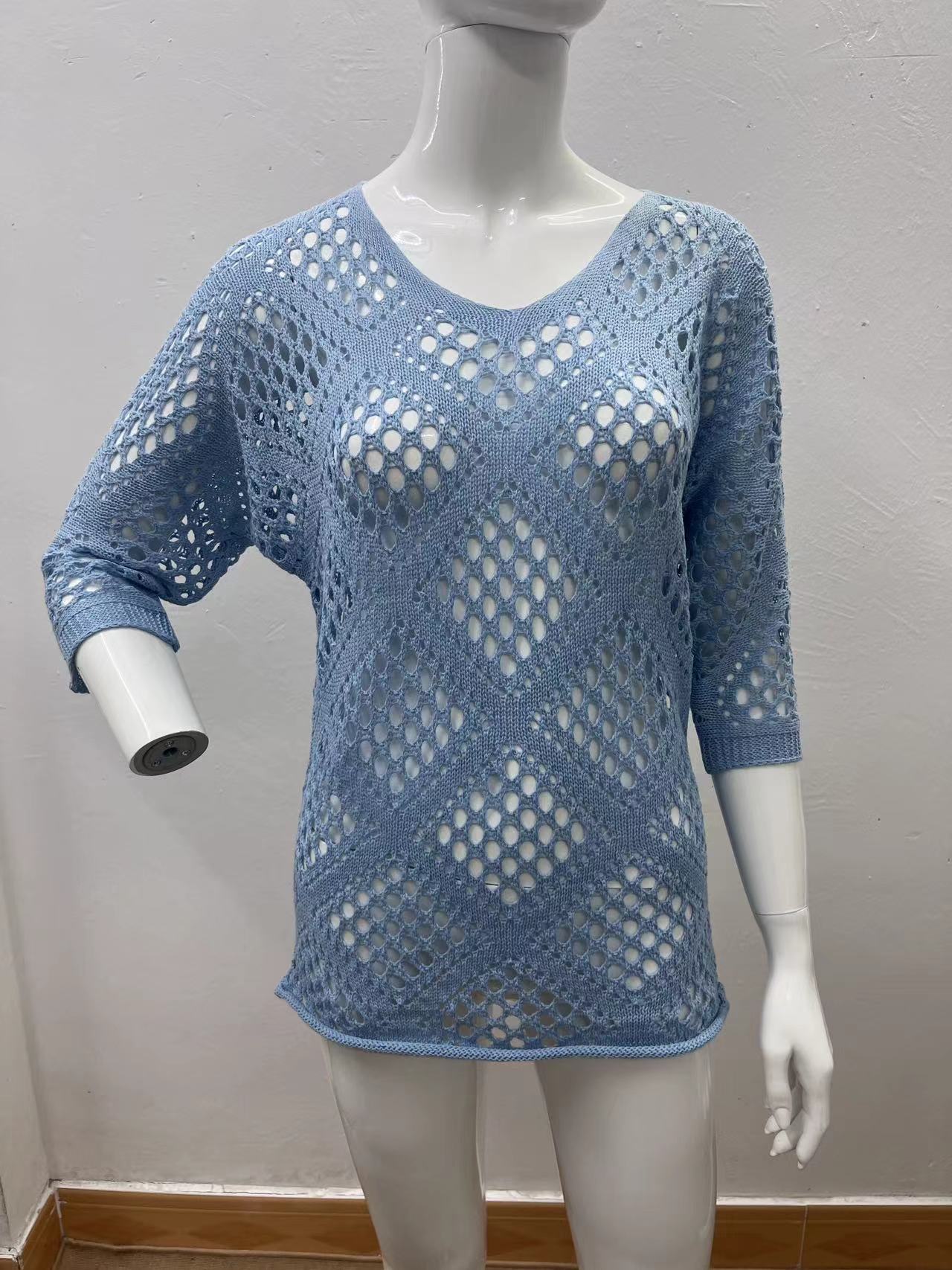 Women's Bohemian-Inspired Beige Crochet Top with V-Neck
