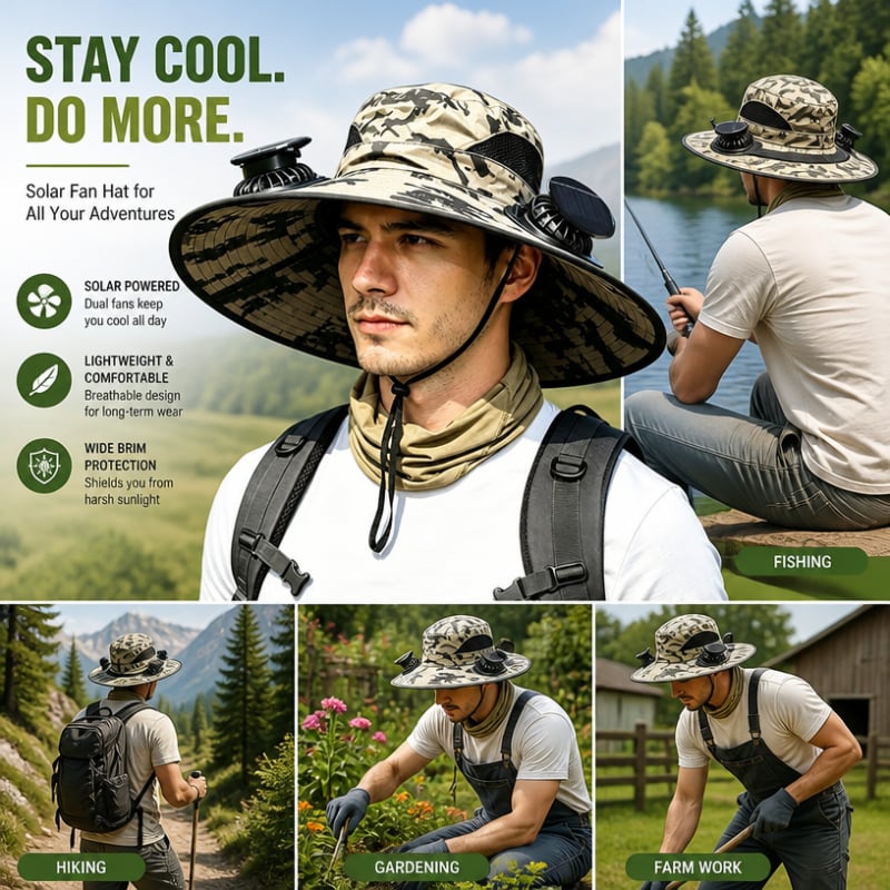 🌞 49% OFF Summer Deal | Ultralight Solar Fan Sun Hat ⚡ Lighter Than a Baseball, Built for Outdoor Cooling