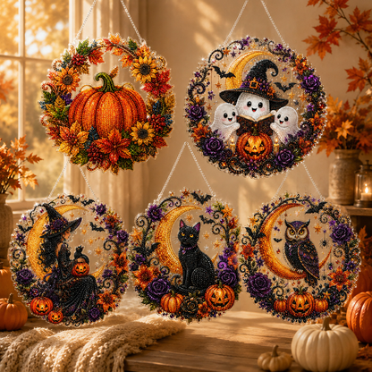 🔥Last Day 50% OFF-🎃Halloween Black Cat Moon Diamond Art Hanging Ornament Kit
