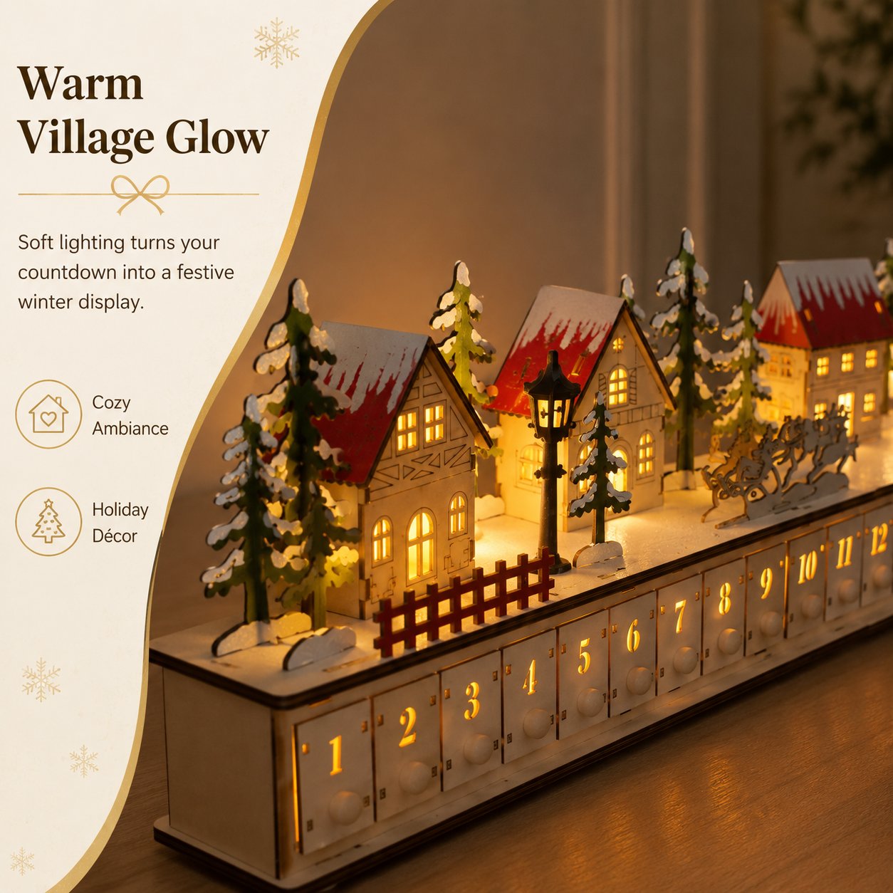 🎄🎅🎁 Christmas Magic ✨❄️ Lighted Wooden Christmas Advent Calendar 🔔 24 Drawers for Festive Holiday Countdown