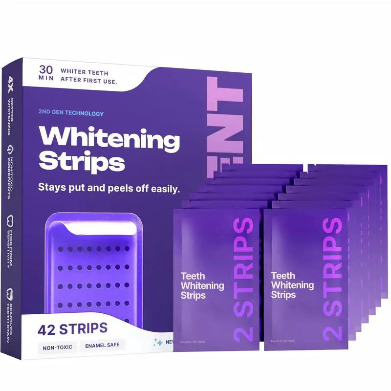 🦷 Purple Teeth Whitening Strips – 42 Strips 21 Whitening Sessions – Enamel Safe – Stain Removal – Non-Sensitive – Peroxide-Free