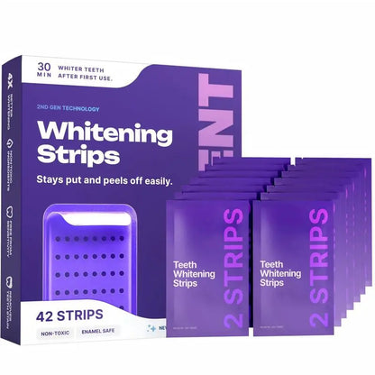 🦷 Purple Teeth Whitening Strips – 42 Strips 21 Whitening Sessions – Enamel Safe – Stain Removal – Non-Sensitive – Peroxide-Free