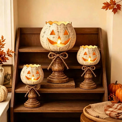 🎉Rustic White Pumpkin Tealight Candle Holder Set of 3