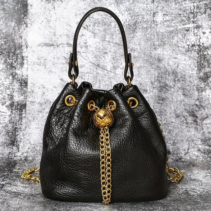🍂Genuine Leather Bucket Bag 👜 Shoulder Bag with Chain Strap for Women