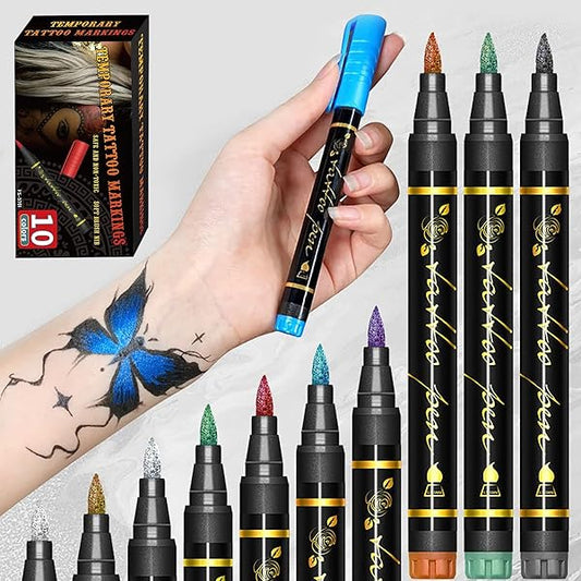 🔥Festivel Hot SALE 60% OFF - 10 Colors Temporary Tattoo Markers Set
