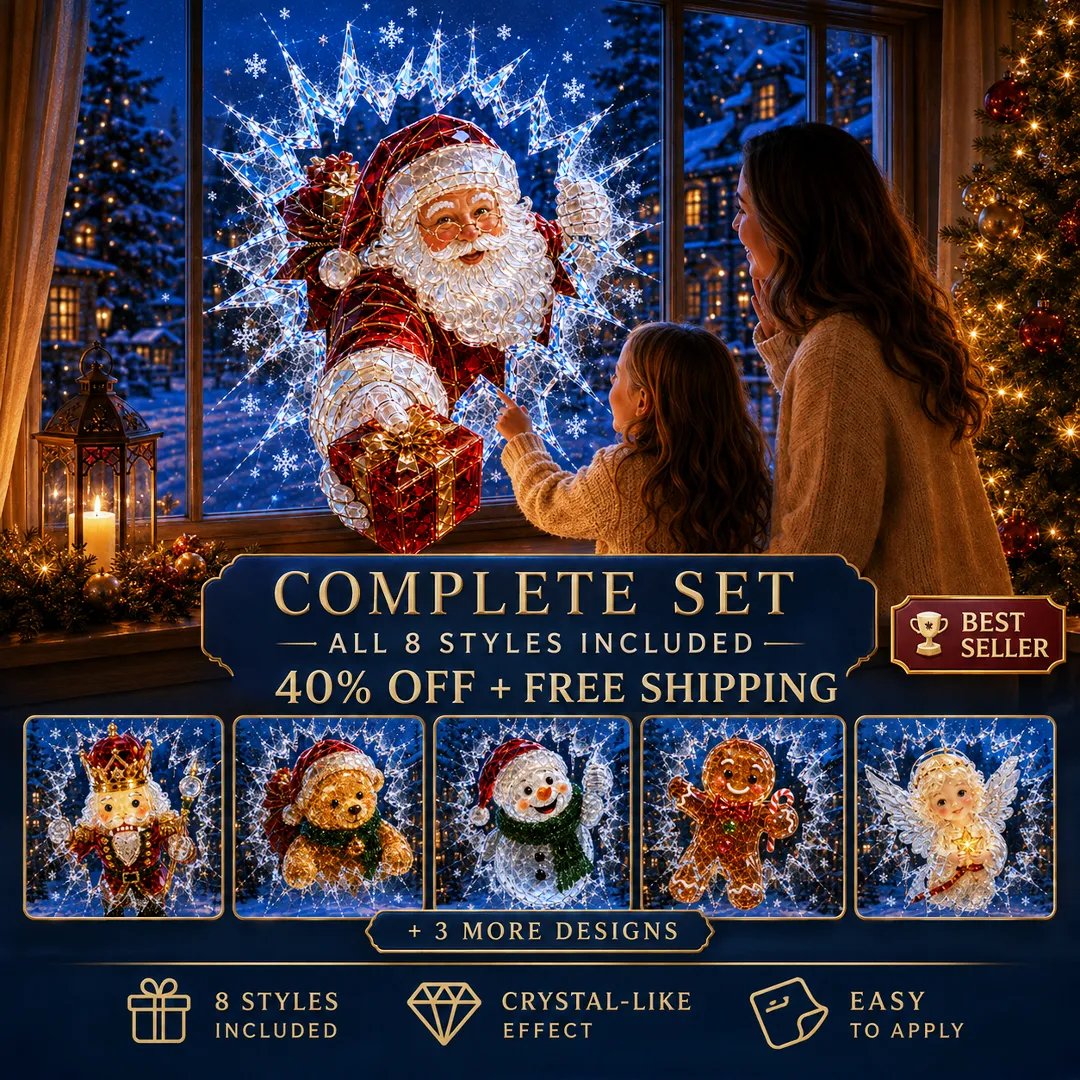 🔥Limited time 49% OFF -✨🎄19.7'' Crystal Christmas Break-In Window Decal — 3D Shattered-Glass Holiday Window Decoration
