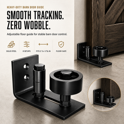 8-in-1 Adjustable Barn Door Floor Guide – Wall-Mount Stay Roller for Smooth, Stable Sliding