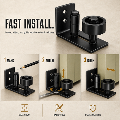 8-in-1 Adjustable Barn Door Floor Guide – Wall-Mount Stay Roller for Smooth, Stable Sliding