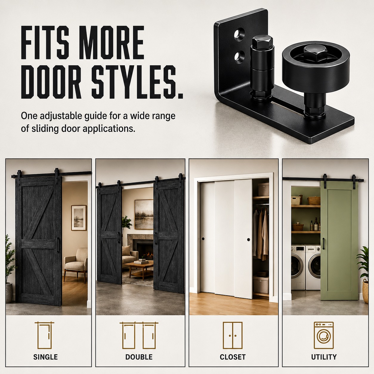 8-in-1 Adjustable Barn Door Floor Guide – Wall-Mount Stay Roller for Smooth, Stable Sliding