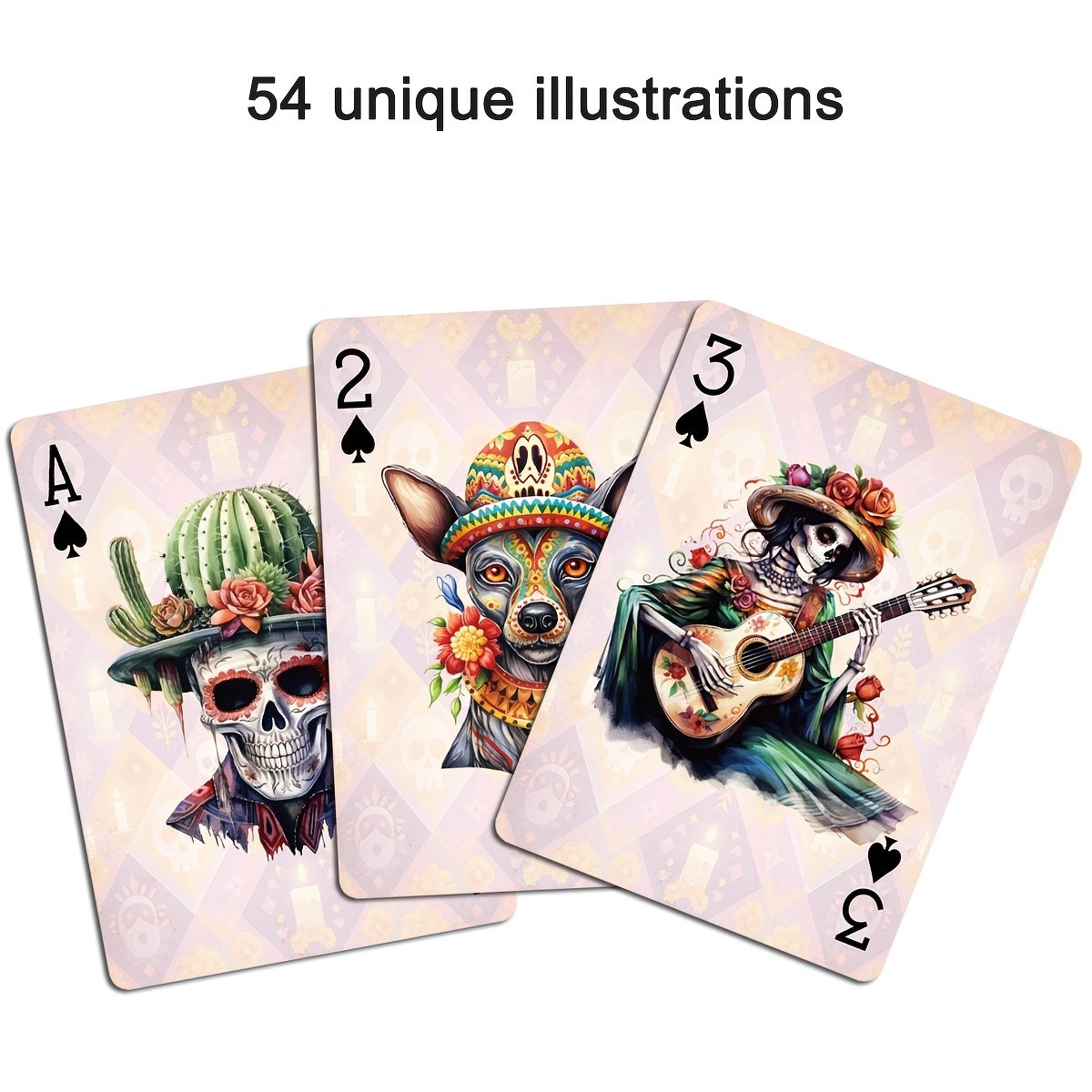 💀 Día de los Muertos Playing Cards – 54 Unique Skull Art Designs, Premium Blue Core Poker Deck