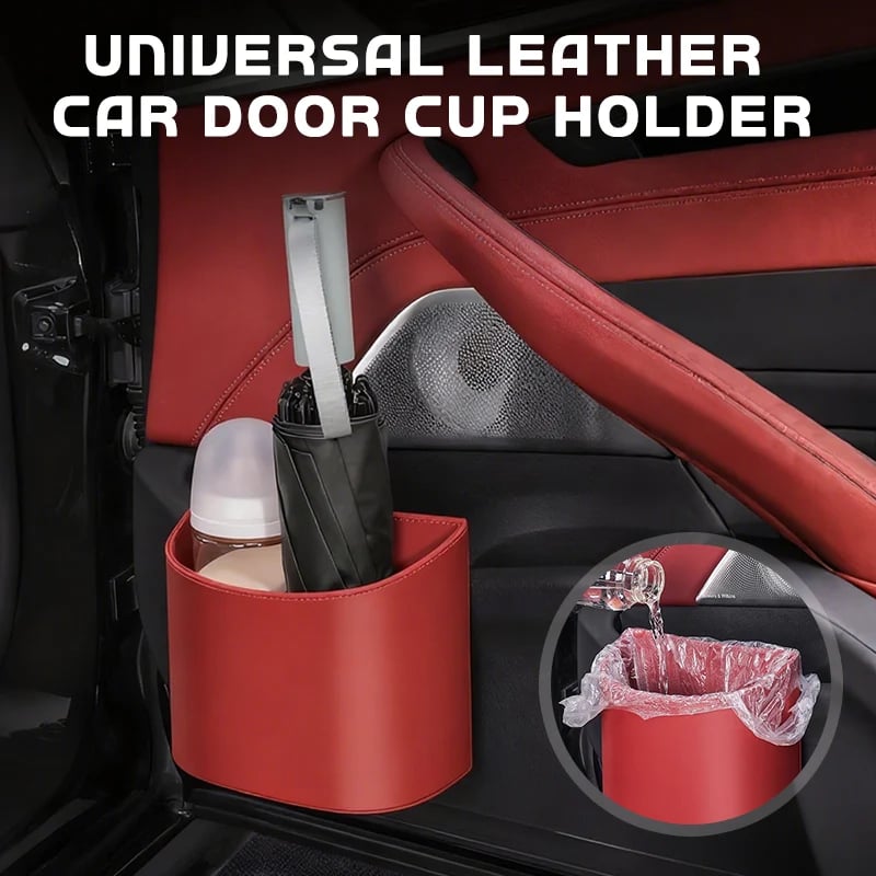 🥳2026 HOT SALE🥳💞50K+ SOLD!🚗🧺 49% OFF! Leather Car Door Cup Holder – Wide‐mouth opening, easy reach for drinks & phone. Clip‐on secure fit. PU leather, tough & stylish. 🛡️✨