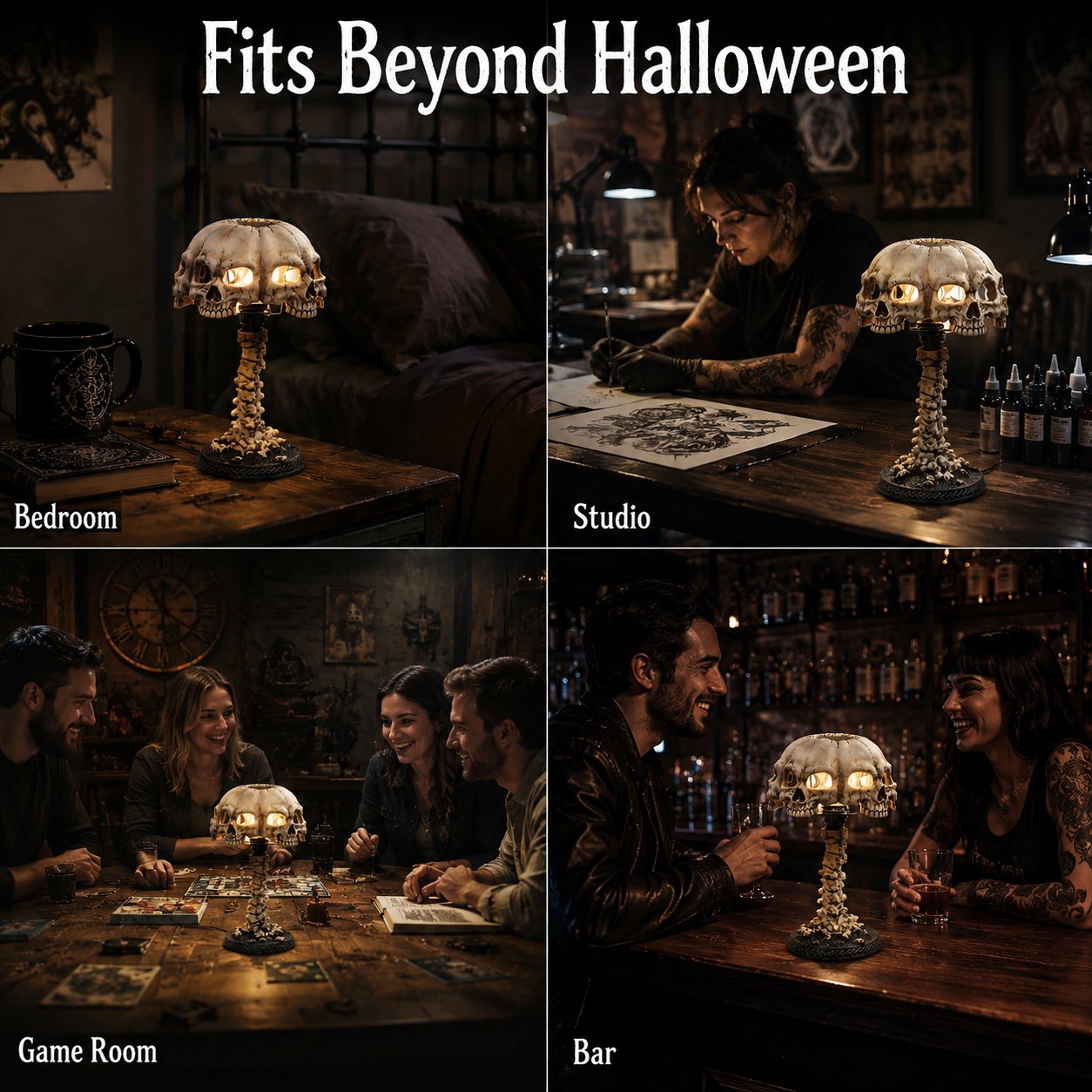 💀🖤Four-Skull Gothic Sculptural Lamp Interwoven Skull Bone Ambient Light for Dark Style Indoor Decor(📦Buy 2 Free Shipping)