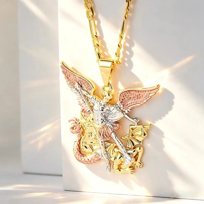 🎁50% OFF💥Tri-Tone Angel Guardian Pendant Necklace ✨💛🪽