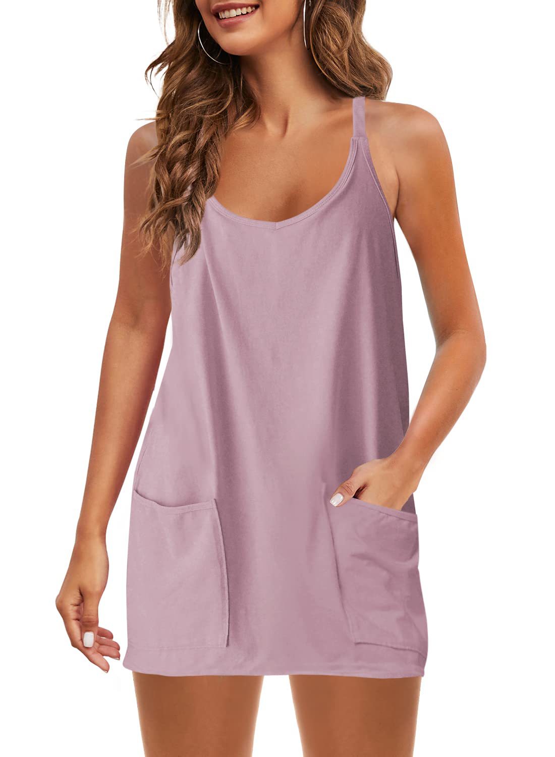 🔥Women's Sleeveless Sports Dress - Athletic V-Neck Spaghetti Strap Mini Sundress
