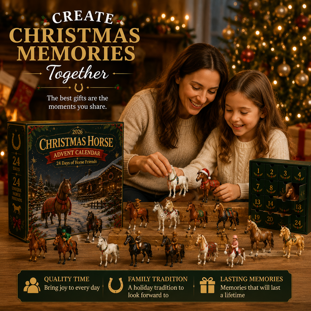Close-up details of the horse collectibles