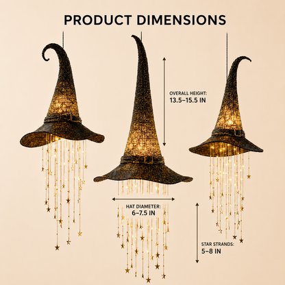 🧙‍♀️✨ Lighted Witch Hat Hanging Chime with Remote | Battery-Powered Starry Halloween Door & Porch Décor