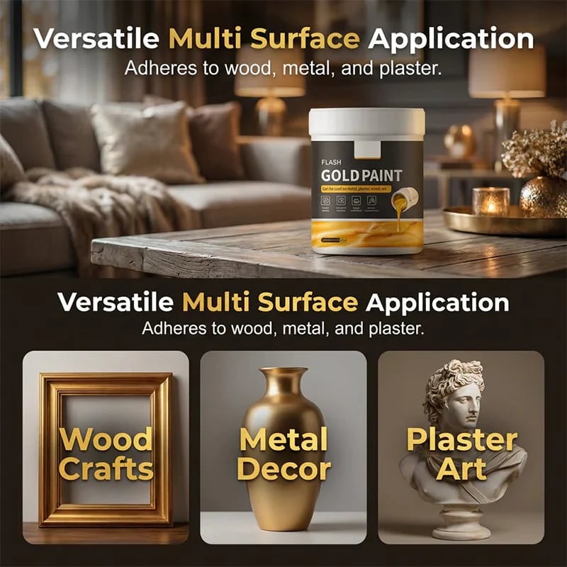 💐 49% OFF Today | Water-Based Flash Gold Paint 🎨 Metallic Shine for Canvas, Wood & Ceramic
