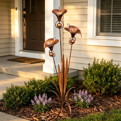 🏡Flamed Three Calla Lilies Garden Stake with Bells-yy