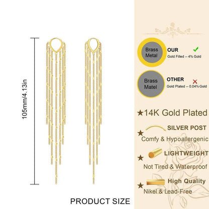 🎉✨14K Gold Plated Long Tassel Earrings for Women