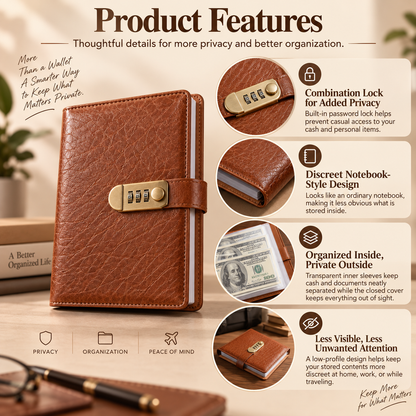 🔐 Private & Secure Combination Lock Cash Organizer Notebook
