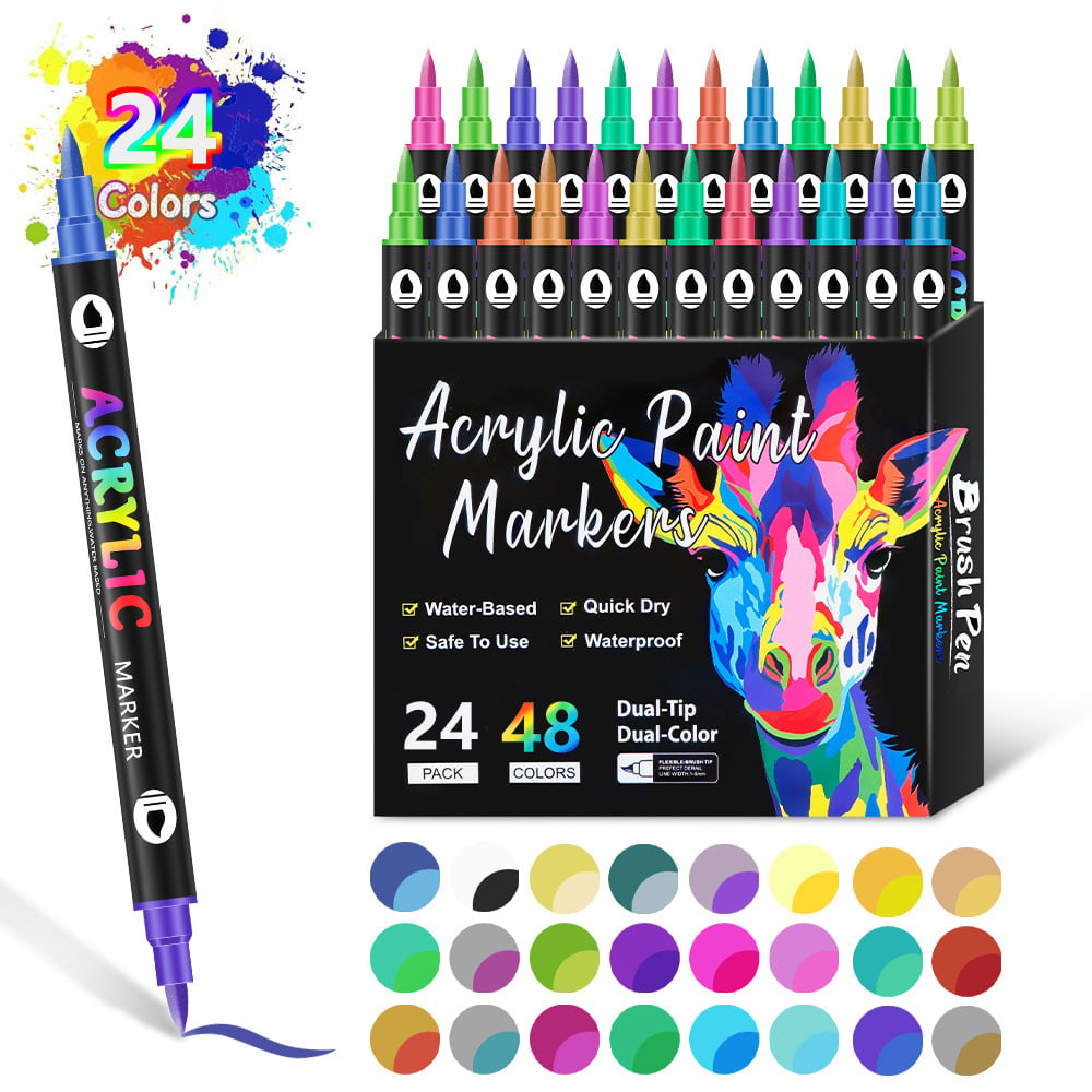 🔥 Hot Sale 50% OFF | 🎨 Dual Tip Acrylic Paint Markers | Vibrant Colors for DIY, Art & Crafts