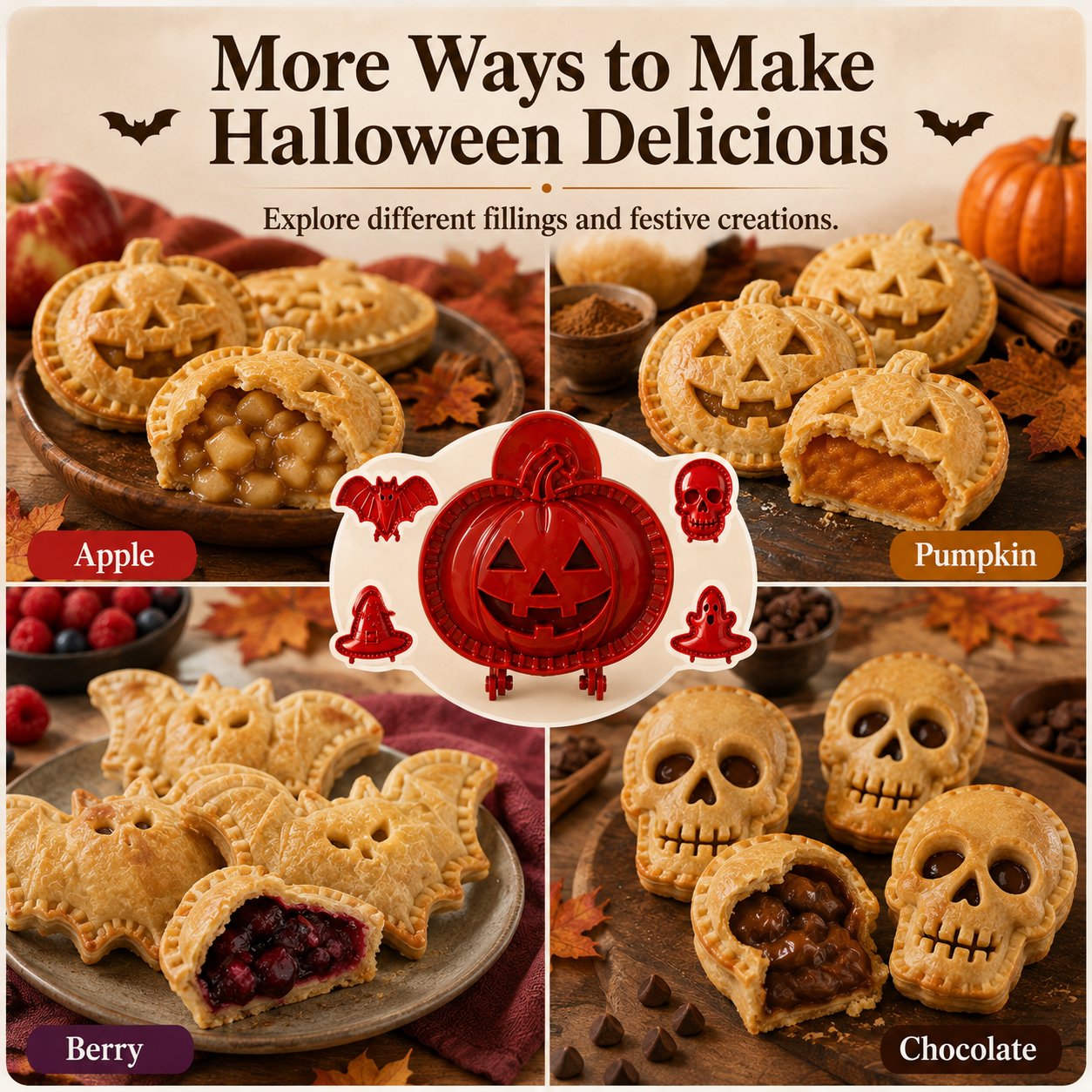 🎃 8-Piece Halloween Mini Hand Pie Mold Set – Spooky Pastry Cutters & Presses