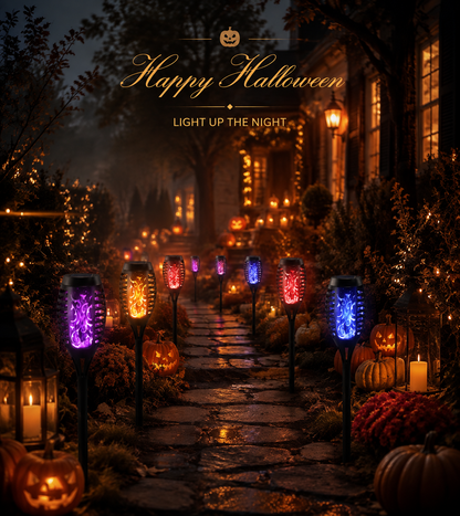Halloween Outdoor Solar Flickering Flame Torch Lights Waterproof Garden Yard Pathway Decor