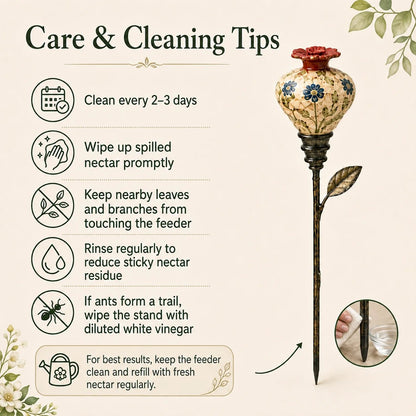 🌸Vintage Ceramic Hummingbird Feeder Garden Decor Stake – Decorative Outdoor Bird Feeder