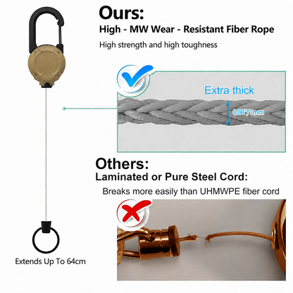 🔑Retractable Carabiner Keychain – 65cm steel lanyard, 100,000 pull cycles. Lightweight & sturdy.