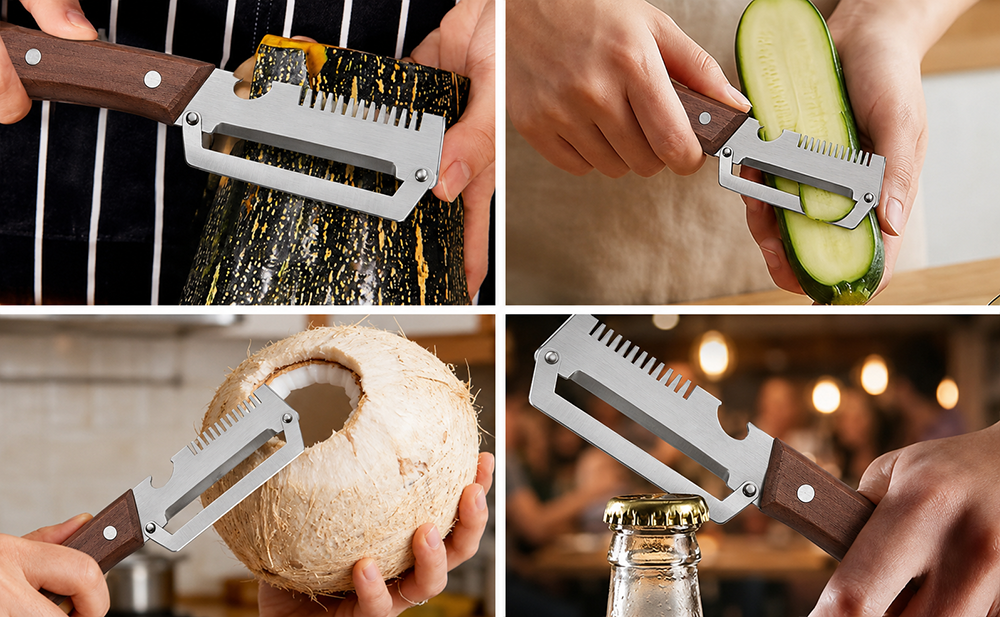 🔪Wooden-Handled Vegetable & Fruit Peeler🥕 - Stainless Steel Blade with Built-In Bottle Opener
