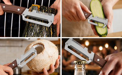 🔪Wooden-Handled Vegetable & Fruit Peeler🥕 - Stainless Steel Blade with Built-In Bottle Opener