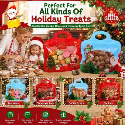 🎁Easy Fill, Easy Seal🎄 Festive Self-Seal Treat Bags – Santa & Snowman Print | Resealable, Food-Safe & Perfect for Cookies, Chocolates & Little Gifts⛄