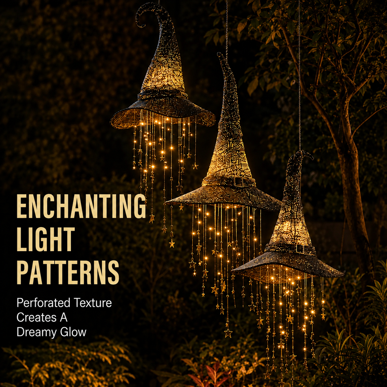 🧙‍♀️✨ Lighted Witch Hat Hanging Chime with Remote | Battery-Powered Starry Halloween Door & Porch Décor