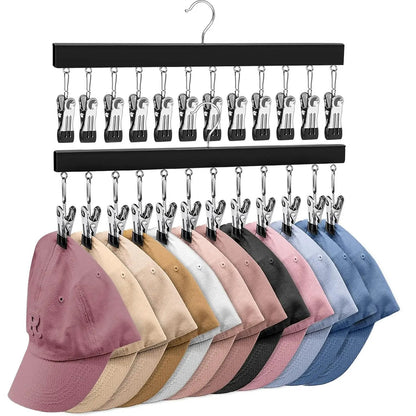 🔥HOT SALE NOW!  Wooden Clothing Organizer Hanger with 12 Stainless Steel Clips