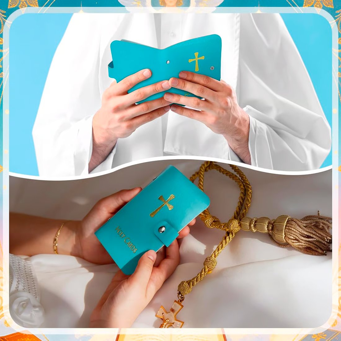 ✝️ Catholic Holy Card Holder – Pocket Prayer Card Organizer with Snap Closure