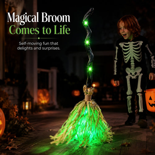 ✨ Magic Animated Witch Broom Halloween Decoration