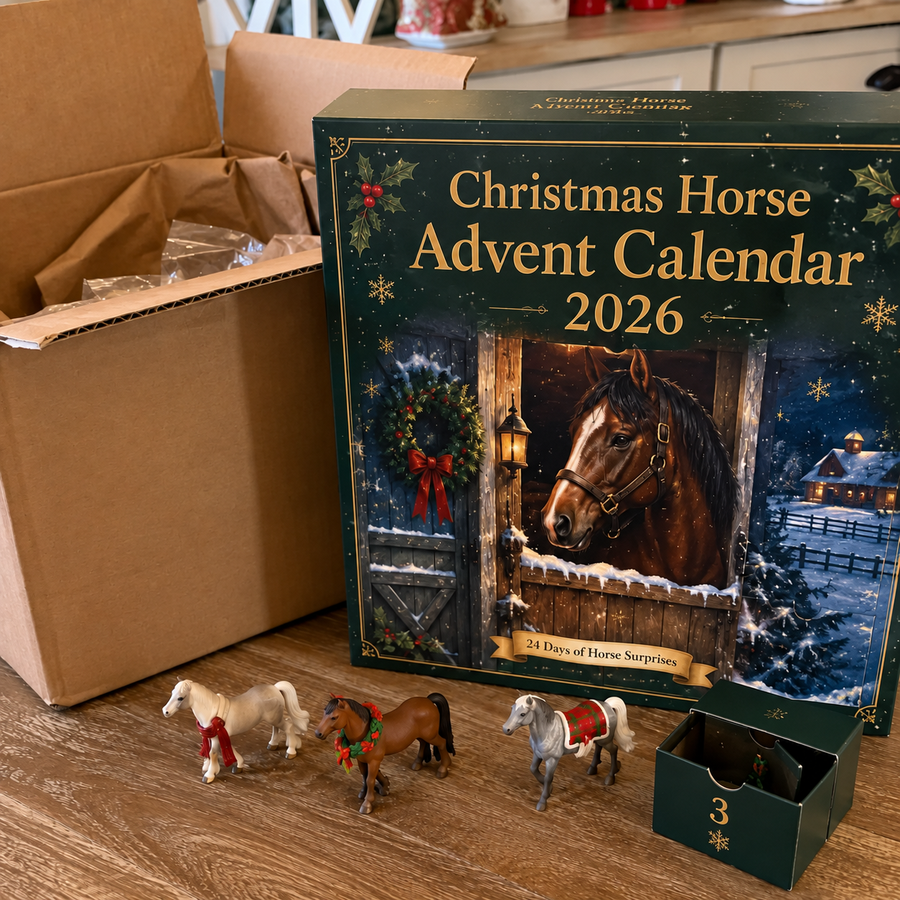 Horse figurines displayed together after Advent