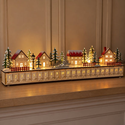 🎄🎅🎁 Christmas Magic ✨❄️ Lighted Wooden Christmas Advent Calendar 🔔 24 Drawers for Festive Holiday Countdown