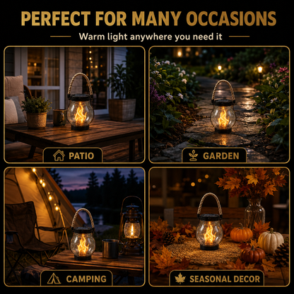 🔥 Get Ready for Cozy Outdoor Nights – Solar Flickering Flame Camp Light 💡✨