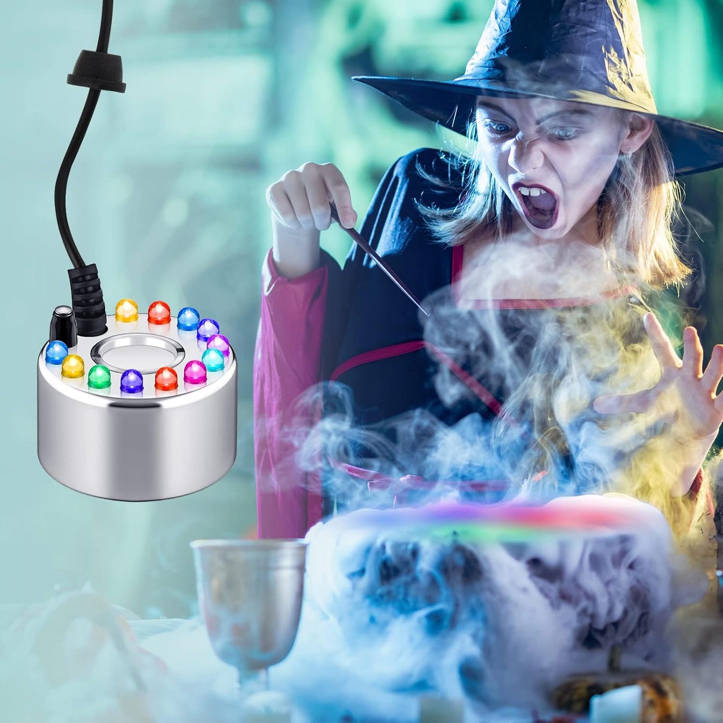 ⚡ 12-LED Ultrasonic Mist Maker Fogger – Creates cool mist & colourful light – Perfect for humidifiers, fountains or Halloween decor – runs quietly in water 💧✨